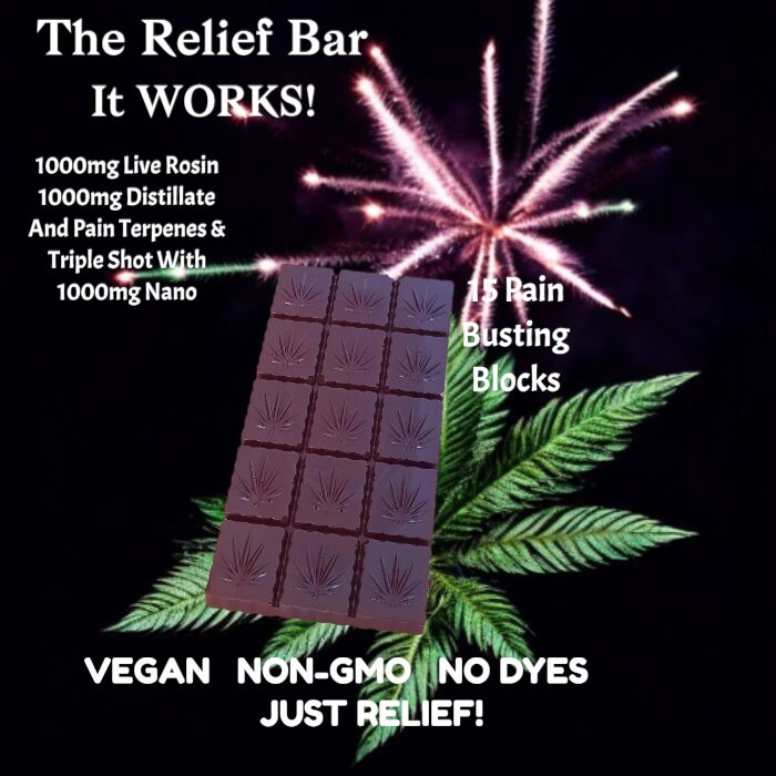 Delta 9 Relief Chocolate Bar, Live Rosin 2000mg Organic Chocolate Bar